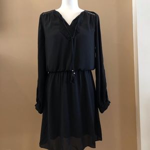 White House Black Market  Black Chiffon Dress with Diamond Cut Out Detail, Sz. 4